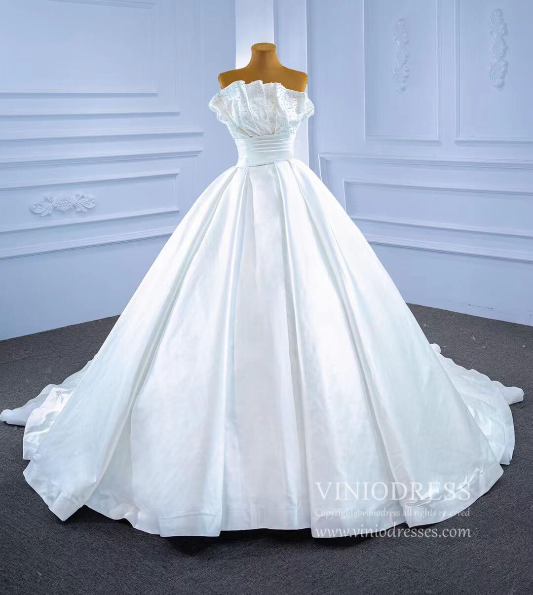Strapless Satin Wedding Gown Modest Wedding Dresses VW2034-wedding dresses 2025 -Viniodress-As Picture-Custom Size-
