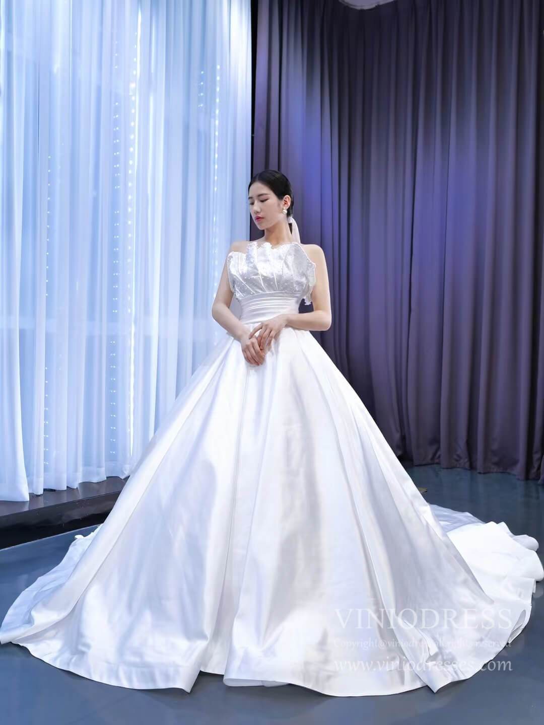 Strapless Satin Wedding Gown Modest Wedding Dresses VW2034-wedding dresses 2025 -Viniodress-As Picture-Custom Size-