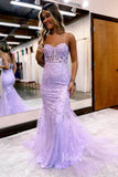 Strapless Sweetheart Long Mermaid Lace Prom Dresses Lace-up Back FD1250M-prom dresses-Viniodress-Lilac-Custom Size-Viniodress