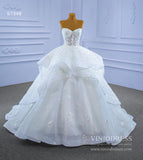 Strapless Wedding Gown Lace Appliqued Tiered Wedding Dresses 67348-wedding dresses-Viniodress-Viniodress