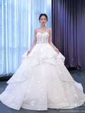 Strapless Wedding Gown Lace Appliqued Tiered Wedding Dresses 67348