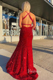 Stunning Mermaid Sequin Prom Dress with Plunging V-Neck and High Slit FD3489-prom dresses-Viniodress-Viniodress