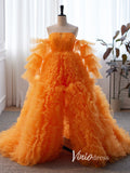 Stunning Orange Ruffle Prom Dresses Tiered Ball Gown with Slit FD3510-prom dresses-Viniodress-Viniodress