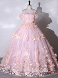 Stunning Pink Floral Off the Shoulder Prom Dresses FD3522