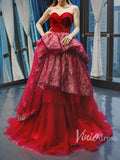 Sweetheart Red Ball Gown Prom Dresses Sequin Princess Dress FD1300-prom dresses-Viniodress-Viniodress