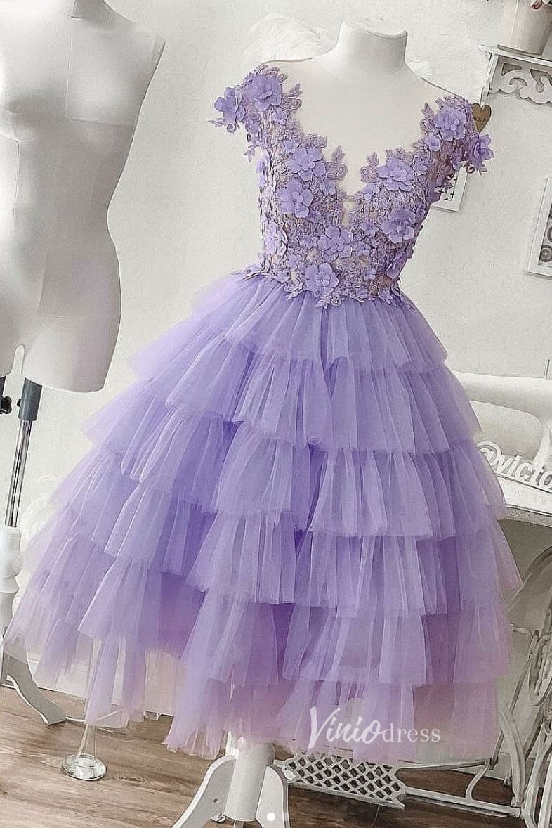 Tiered Lavender Purple Short Prom Dresses SD1030-homecoming dresses-Viniodress-Lilac-Custom Size-Viniodress