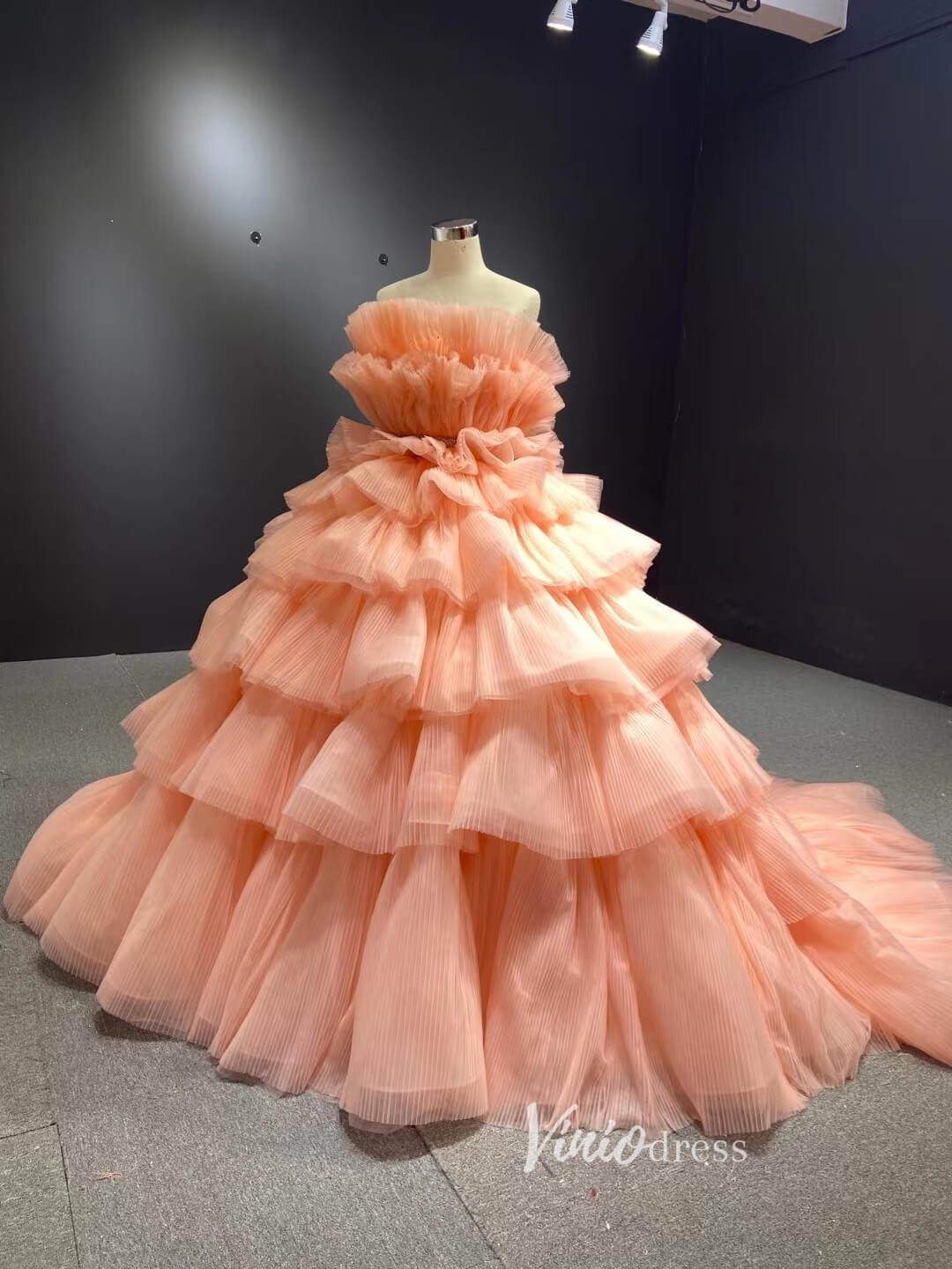 Tiered Peach Ball Gown Wedding Dresses Princess Sweet 16 Dress Debut Gown 222140-Quinceanera Dresses 2025 -Viniodress-Peach-Custom Size-