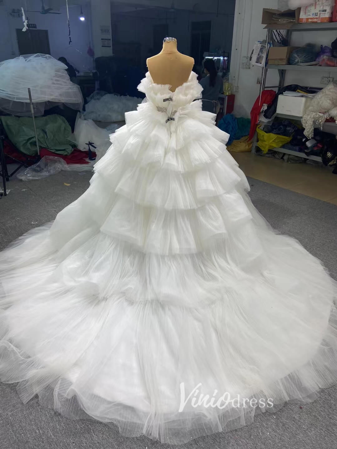 Tiered Peach Ball Gown Wedding Dresses Princess Sweet 16 Dress Debut Gown 222140-Quinceanera Dresses 2025 -Viniodress-Peach-Custom Size-