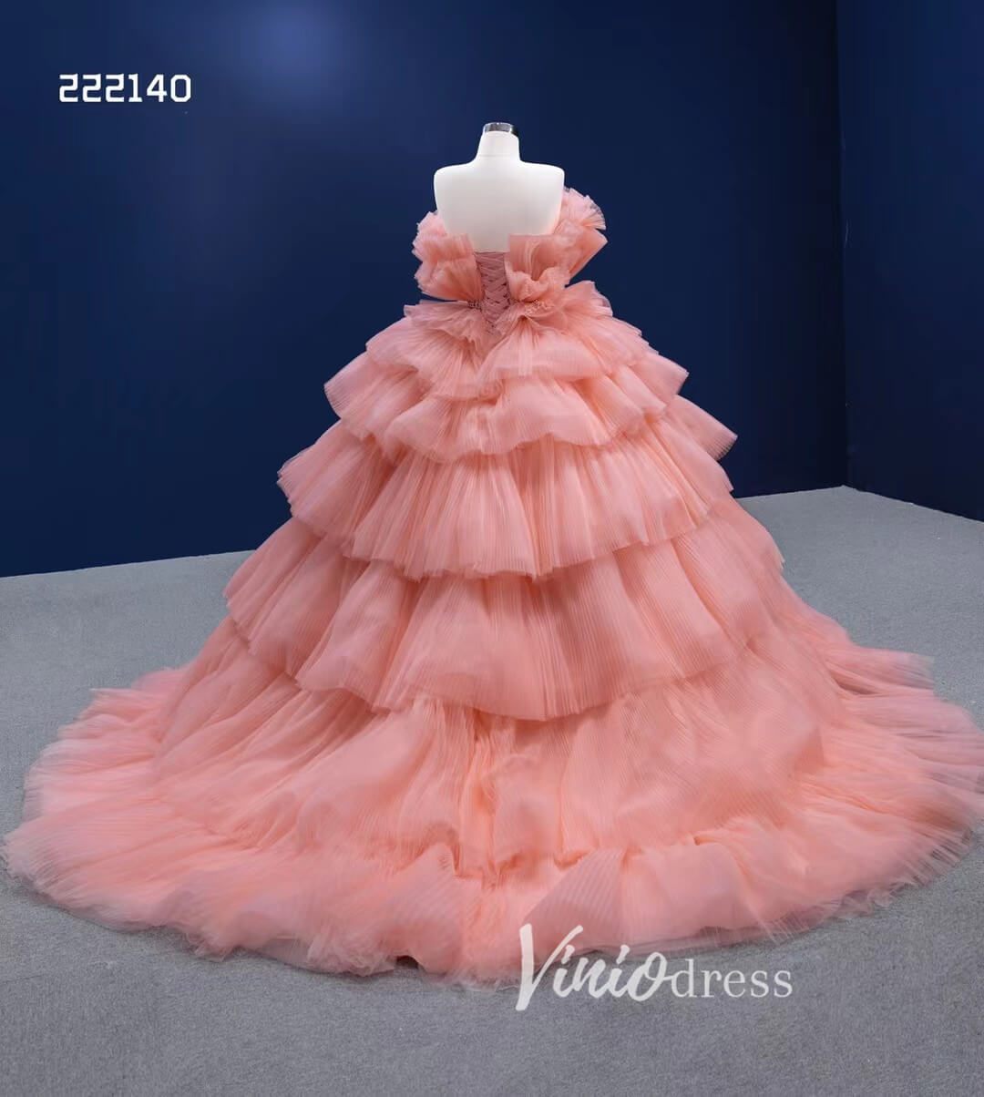 Tiered Peach Ball Gown Wedding Dresses Princess Sweet 16 Dress Debut Gown 222140-Quinceanera Dresses 2025 -Viniodress-Peach-Custom Size-
