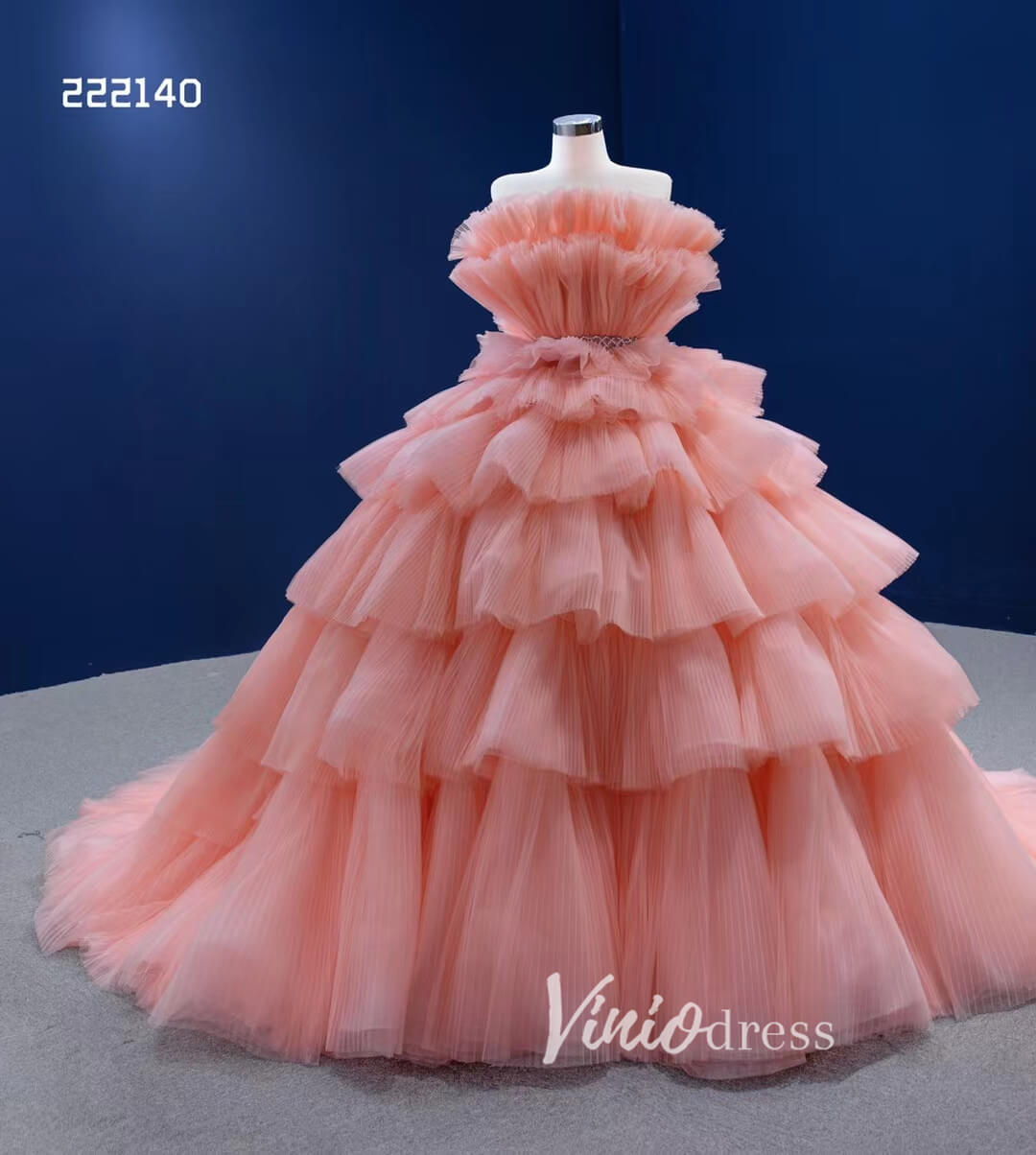Tiered Peach Ball Gown Wedding Dresses Princess Sweet 16 Dress Debut Gown 222140-Quinceanera Dresses 2025 -Viniodress-Peach-Custom Size-