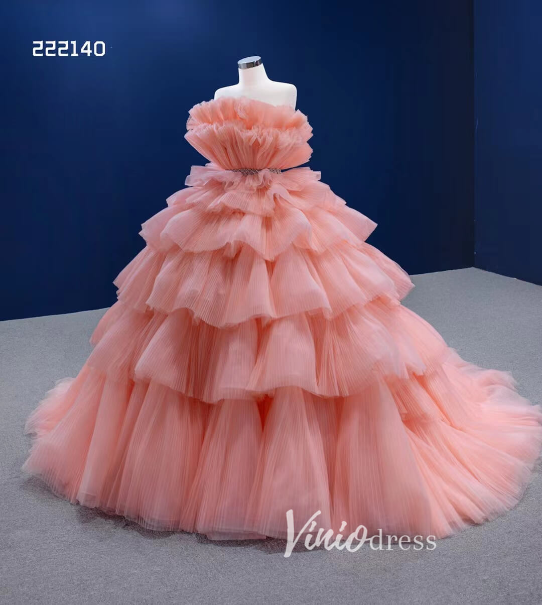 wedding dress princess peach Tiered Peach Ball Gown Wedding Dresses Princess Sweet 16 Dress Debut G – Viniodress