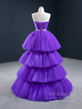 Tiered Violet Purple Prom Dresses Strapless Sweet 15 Dress FD2424-prom dresses-Viniodress-Viniodress