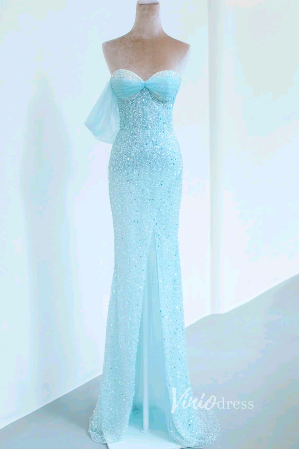 Tiffany Blue Beaded Prom Dresses Removable Ruffled Skirt Formal Gown FD3431-prom dresses-Viniodress-Viniodress