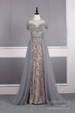 Tulle Beaded Formal Evening Dress Grey Overskirt Prom Dress FD2376-prom dresses-Viniodress-Viniodress