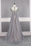 Tulle Beaded Formal Evening Dress Grey Overskirt Prom Dress FD2376-prom dresses-Viniodress-Viniodress