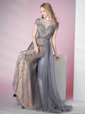 Tulle Beaded Formal Evening Dress Grey Overskirt Prom Dress FD2376
