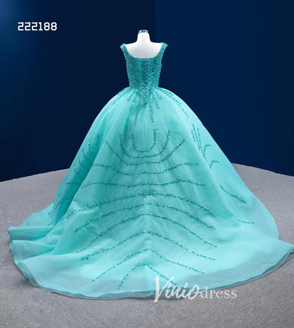 Turquoise Blue Sweet 16 Ball Gown Wedding Dresses Cinderella Debut Dresses 222188-Quinceanera Dresses 2025 -Viniodress-Turquoise-Custom Size-