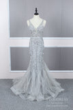 Two Piece Gray Beaded Mermaid 20s Prom Dresses with Short Cape FD2505-prom dresses-Viniodress-Viniodress