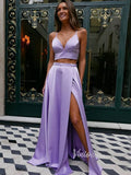 Two Piece Lavender Long Prom Dress with Slit FD2645