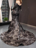 Unique Long Sleeve Black Mermaid Prom Dresses FD1473 viniodress-prom dresses-Viniodress-Viniodress