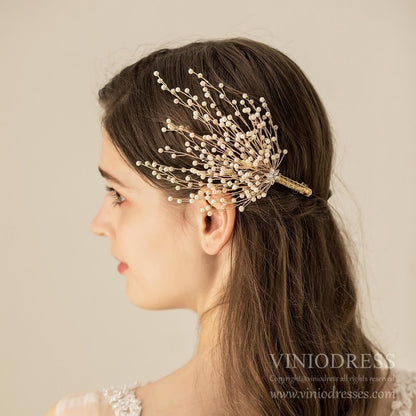 Unique Pearl Spray Hair Clip AC1223-Headpieces 2025 -Viniodress-Gold-