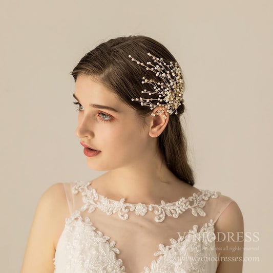 Unique Pearl Spray Hair Clip AC1223-Headpieces 2025 -Viniodress-Gold-