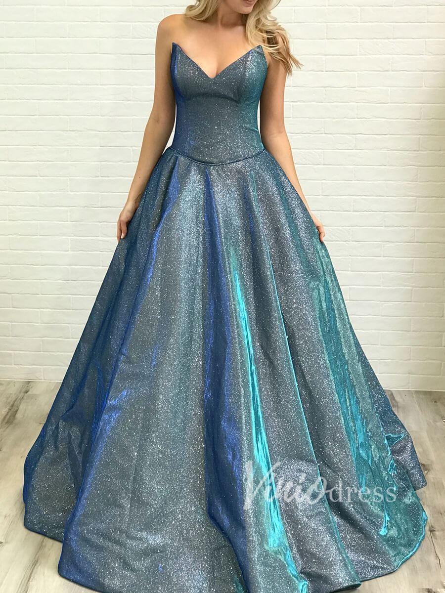 Unique Sparkly Blue Strapless Prom Dresses Long FD1349-prom dresses-Viniodress-Viniodress