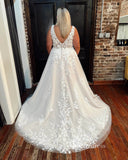 V-neck Flower Appliqued Country Wedding Dresses A-line VW2188-wedding dresses-Viniodress-Viniodress