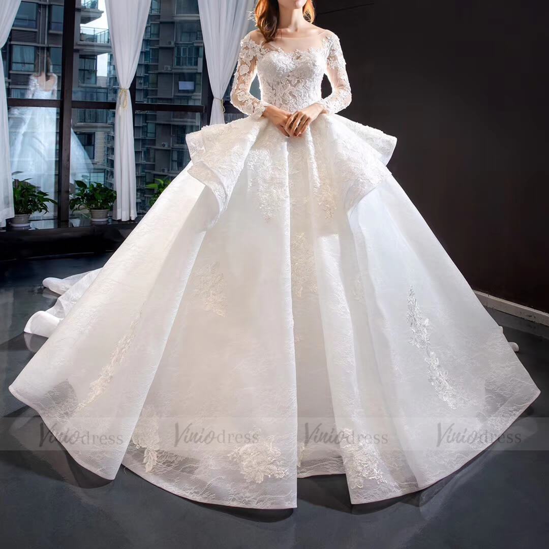 Vintage Ball Gown Lace Wedding Dresses with Long Sleeves VW1173-wedding dresses-Viniodress-Viniodress