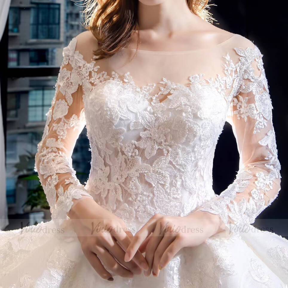Vintage Ball Gown Lace Wedding Dresses with Long Sleeves VW1173-wedding dresses-Viniodress-Viniodress