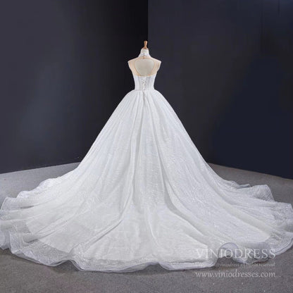 Vintage Beaded High Neck Ball Gown Wedding Dresses Cathedral Train 67062-wedding dresses 2025 -Viniodress-Ivory-Custom Size-