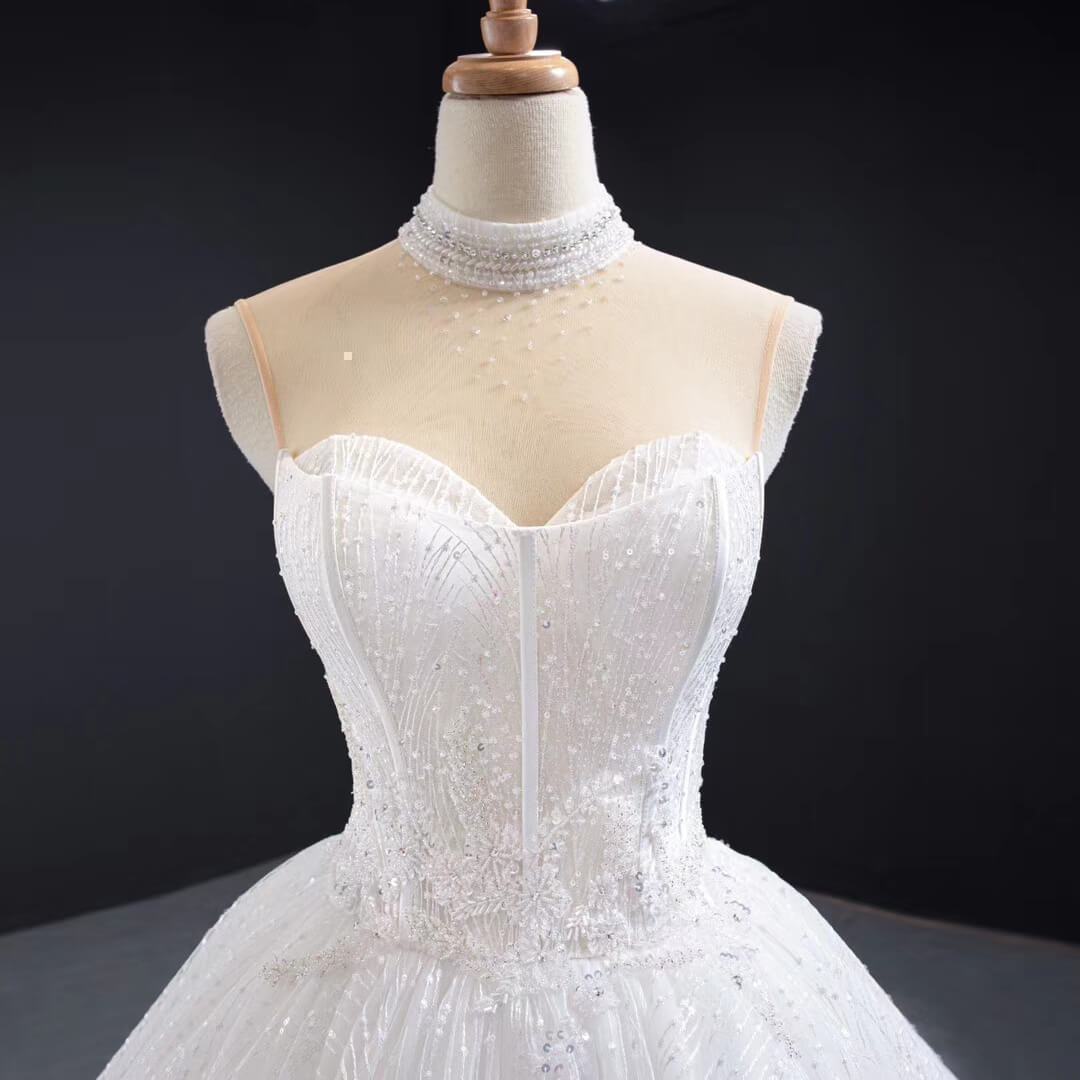 Vintage Beaded High Neck Ball Gown Wedding Dresses Cathedral Train 67062-wedding dresses 2025 -Viniodress-Ivory-Custom Size-