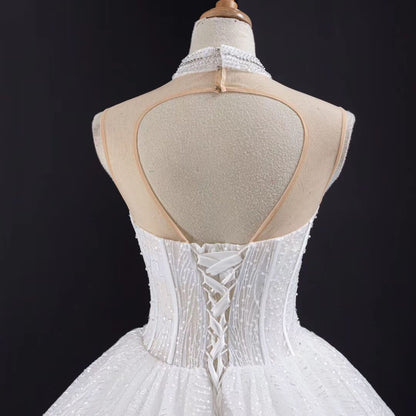 Vintage Beaded High Neck Ball Gown Wedding Dresses Cathedral Train 67062-wedding dresses 2025 -Viniodress-Ivory-Custom Size-