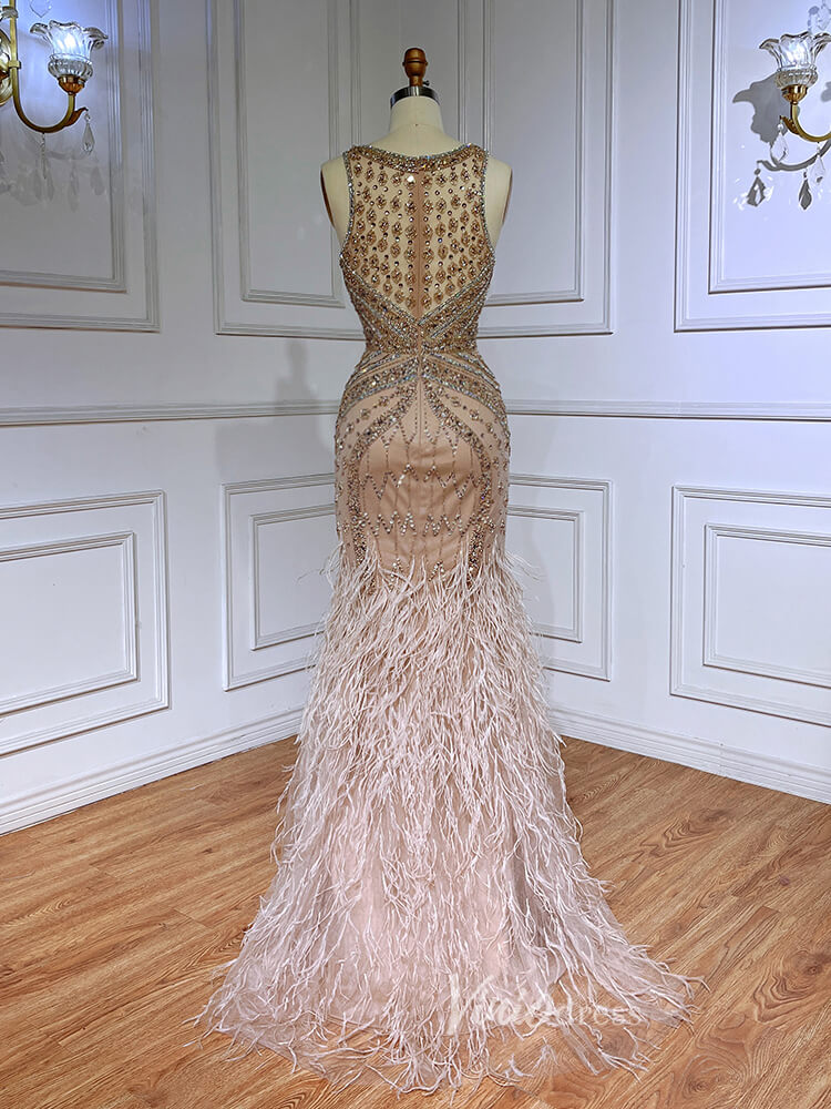 Vintage Beaded Mermaid Feather Prom Dresses 1920s Evening Dress 20065-prom dresses-Viniodress-Viniodress