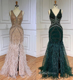 Vintage Beaded Mermaid Feather Prom Dresses 1920s Evening Dress 20065