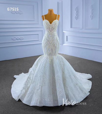 Vintage Beaded Mermaid Wedding Dresses Spaghetti Strap 67515-wedding dresses 2025 -Viniodress-Ivory-Custom Size-