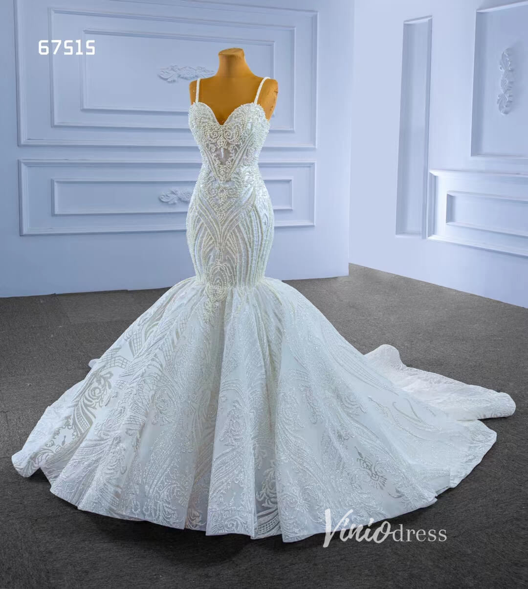 Vintage Beaded Mermaid Wedding Dresses Spaghetti Strap 67515-wedding dresses 2025 -Viniodress-Ivory-Custom Size-