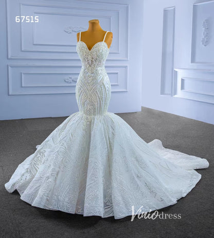 Vintage Beaded Mermaid Wedding Dresses Spaghetti Strap 67515-wedding dresses 2025 -Viniodress-Ivory-Custom Size-