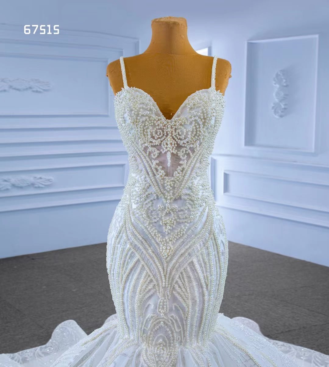 Vintage Beaded Mermaid Wedding Dresses Spaghetti Strap 67515-wedding dresses 2025 -Viniodress-Ivory-Custom Size-