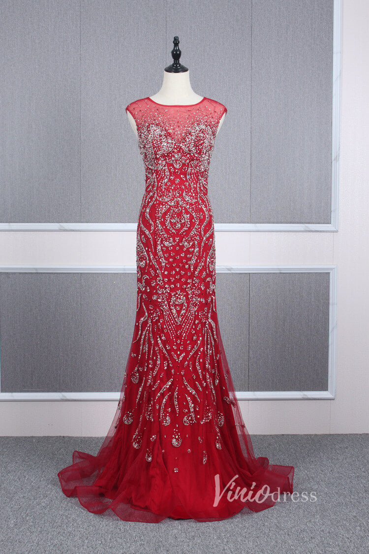 Vintage Beaded Prom Dress Sheath Pageant Fromal Dress FD2818-prom dresses-Viniodress-Red-US 2-Viniodress