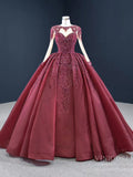 Vintage Beaded Quinceanera Dresses Long Sleeve Ball Gown Prom Dress viniodress