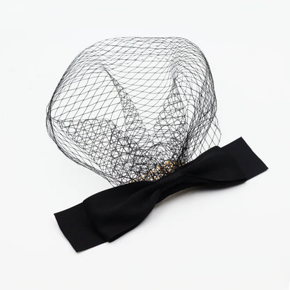 Vintage Birdcage Veil with Bow-Accessories 2025 -Viniodress-Black-