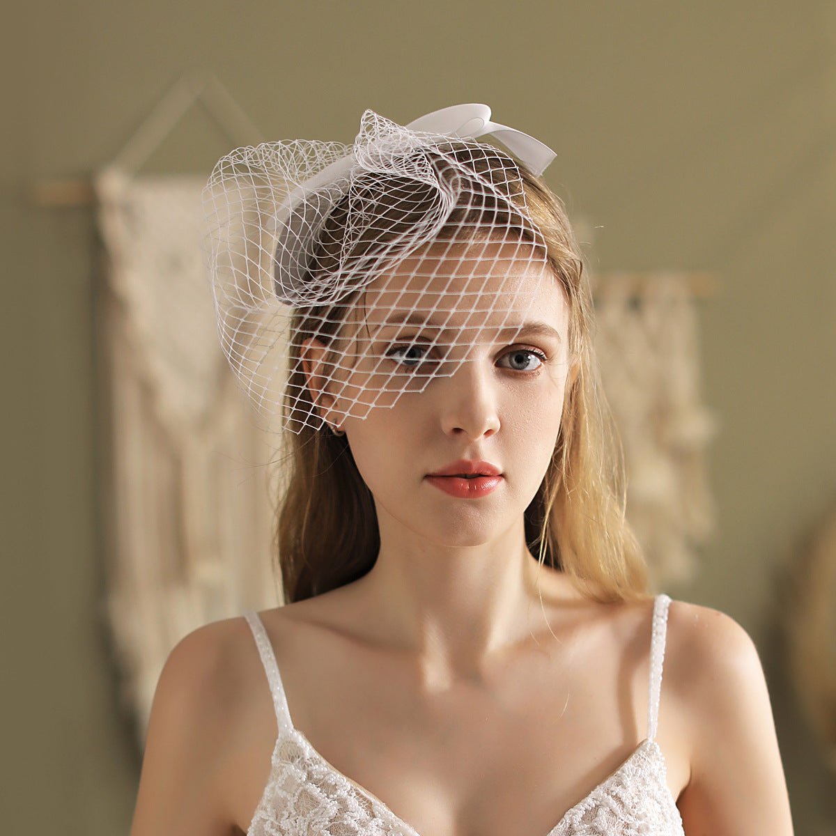 Vintage Birdcage Veil with Bow-Accessories 2025 -Viniodress-Ivory-