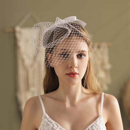Vintage Birdcage Veil with Bow-Accessories 2025 -Viniodress-Ivory-