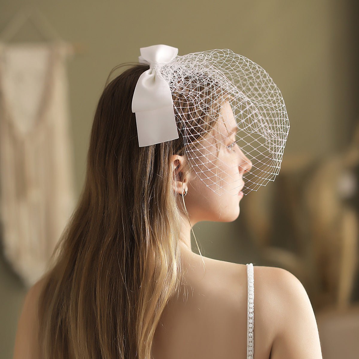 Vintage Birdcage Veil with Bow-Accessories 2025 -Viniodress-Ivory-
