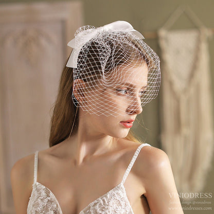 Vintage Birdcage Veil with Bow-Accessories 2025 -Viniodress-Ivory-