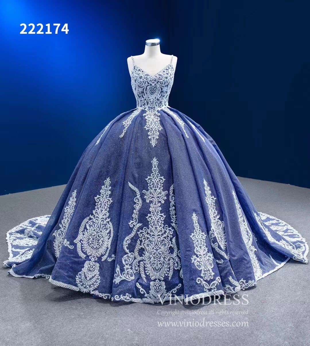Vintage Blue Ball Gowns Sparkly Lace Appliqued Quince Dresses 222174-Quinceanera Dresses 2025 -Viniodress-Blue-Custom Size-