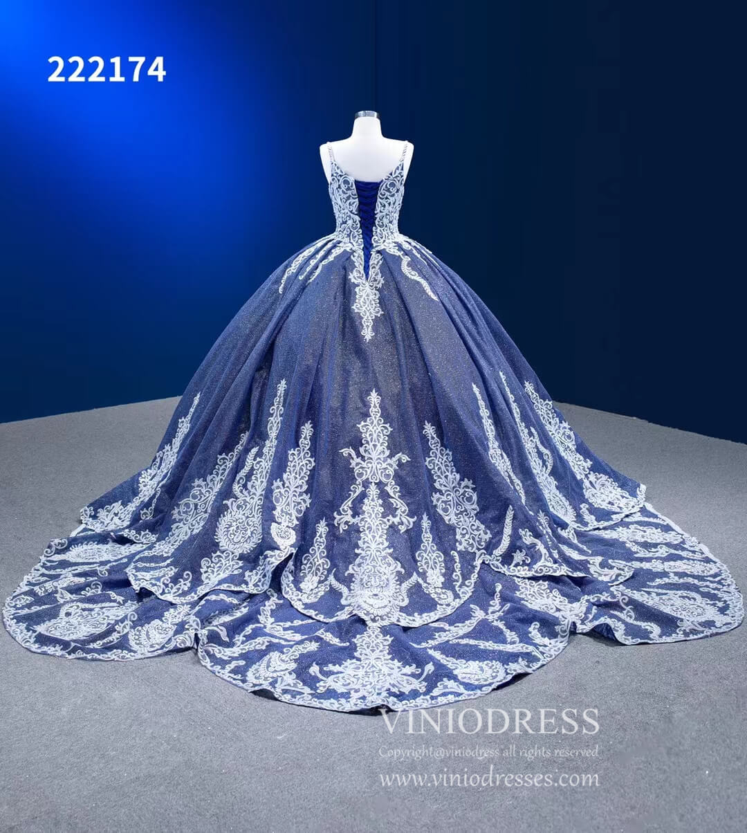 Vintage Blue Ball Gowns Sparkly Lace Appliqued Quince Dresses 222174-Quinceanera Dresses 2025 -Viniodress-Blue-Custom Size-