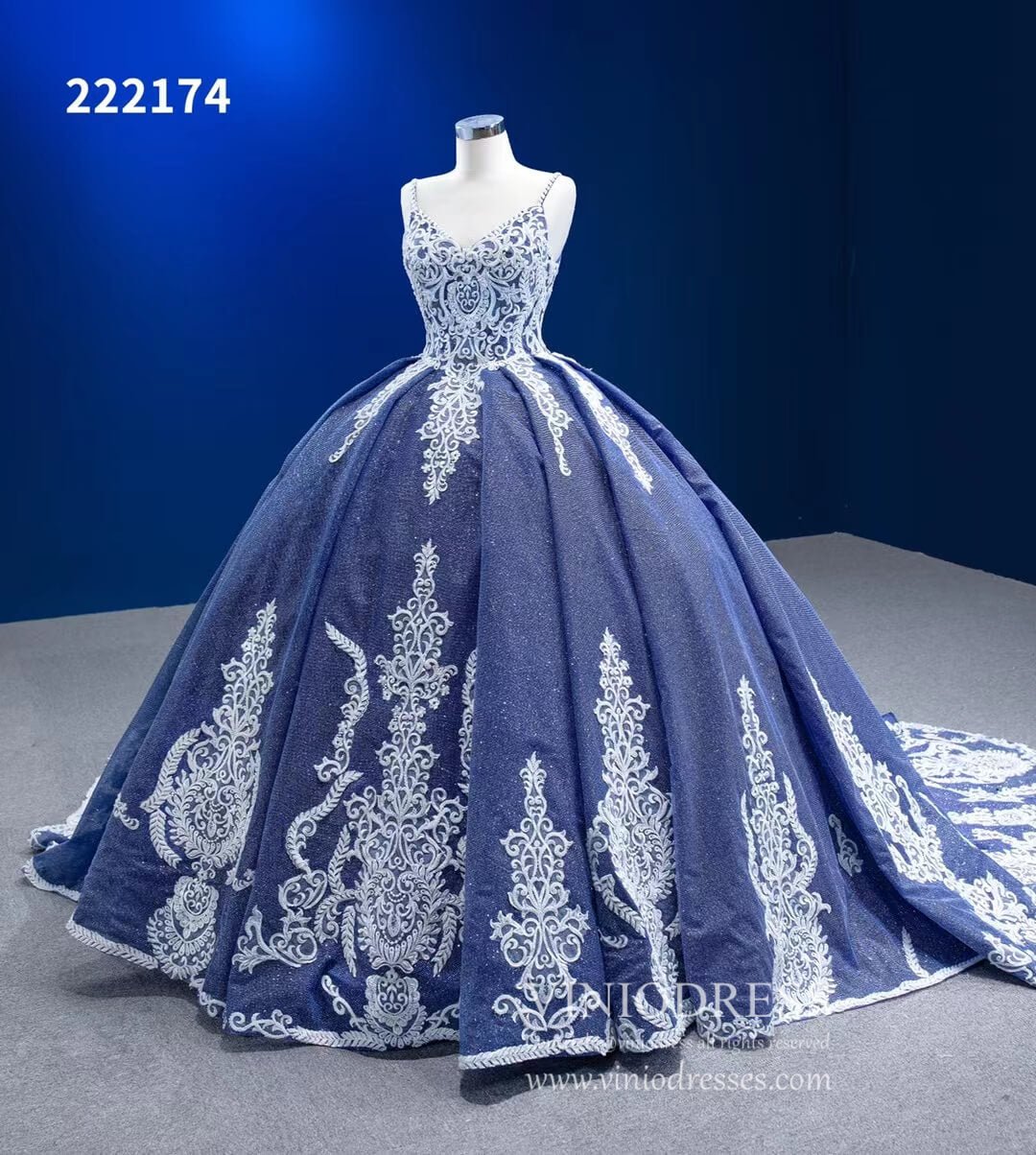 Vintage Blue Ball Gowns Sparkly Lace Appliqued Quince Dresses 222174-Quinceanera Dresses 2025 -Viniodress-Blue-Custom Size-
