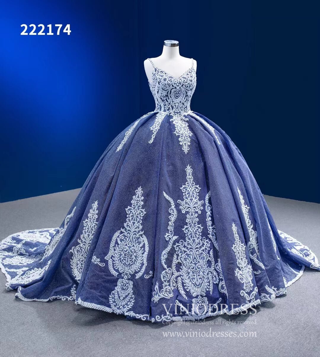 Vintage Blue Ball Gowns Sparkly Lace Appliqued Quince Dresses 222174-Quinceanera Dresses 2025 -Viniodress-Blue-Custom Size-